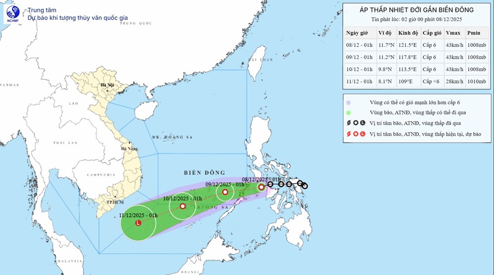 Dự báo thời tiết 8.12: Áp thấp nhiệt đới vào Biển Đông, gió mạnh cấp 6, giật cấp 8 - ảnh 1