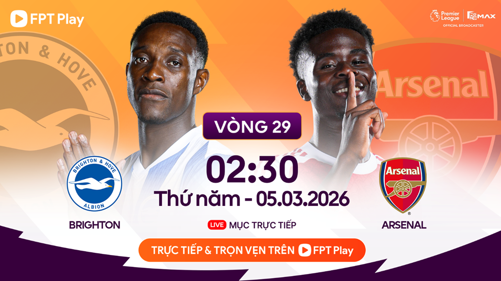 Link xem trực tiếp Brighton vs Arsenal, 2h30 ngày 5.3, vòng 29 Ngoại hạng Anh - ảnh 1