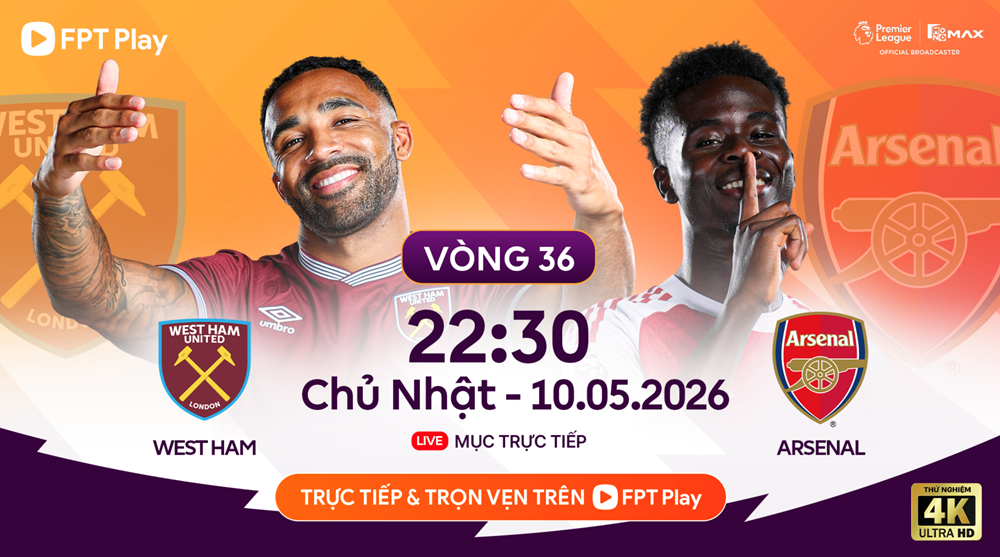 Link xem trực tiếp West Ham vs Arsenal, 22h30 ngày 10.5 - vòng 36 Ngoại hạng Anh - ảnh 1
