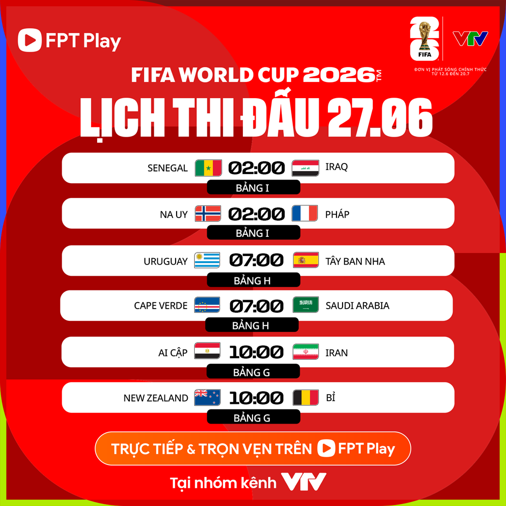 Lịch thi đấu World Cup 2026 ngày 27.6: Tây Ban Nha, Bỉ và Pháp bước vào trận quyết định - ảnh 7