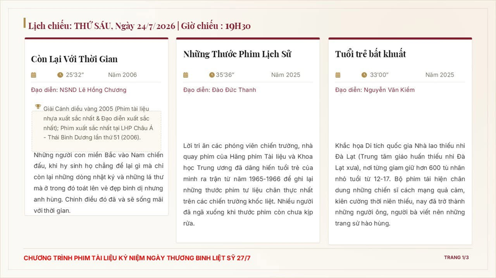 Chiếu miễn phí 9 phim tài liệu kỷ niệm 79 năm Ngày Thương binh - Liệt sĩ - ảnh 2