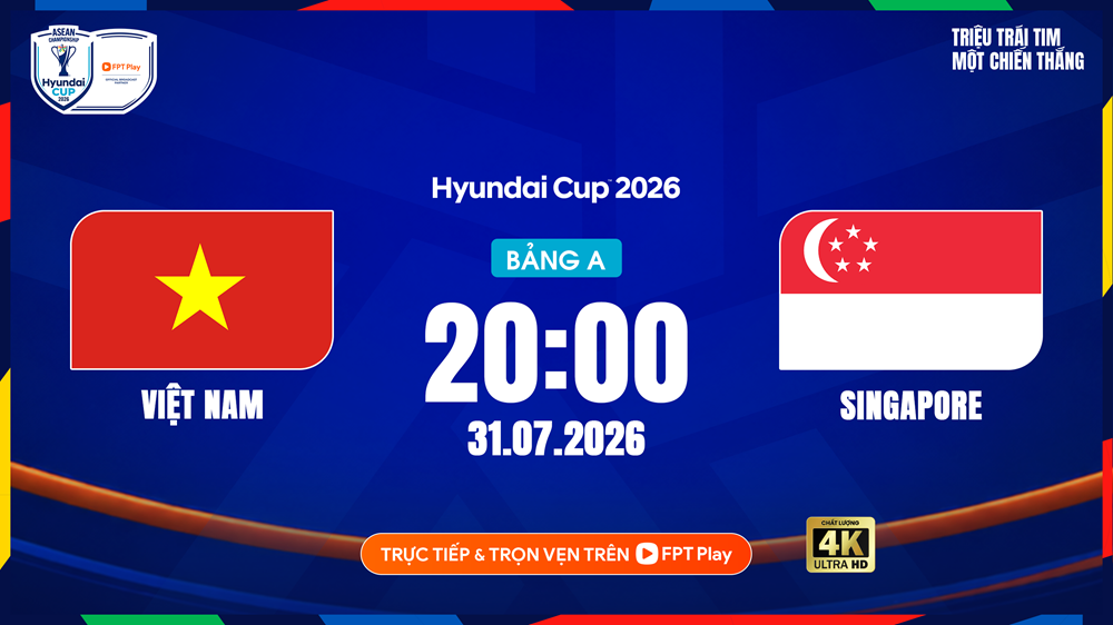 Link xem trực tiếp Việt Nam vs Singapore, 20h00 ngày 31.7 - bảng A ASEAN Cup 2026 - ảnh 1