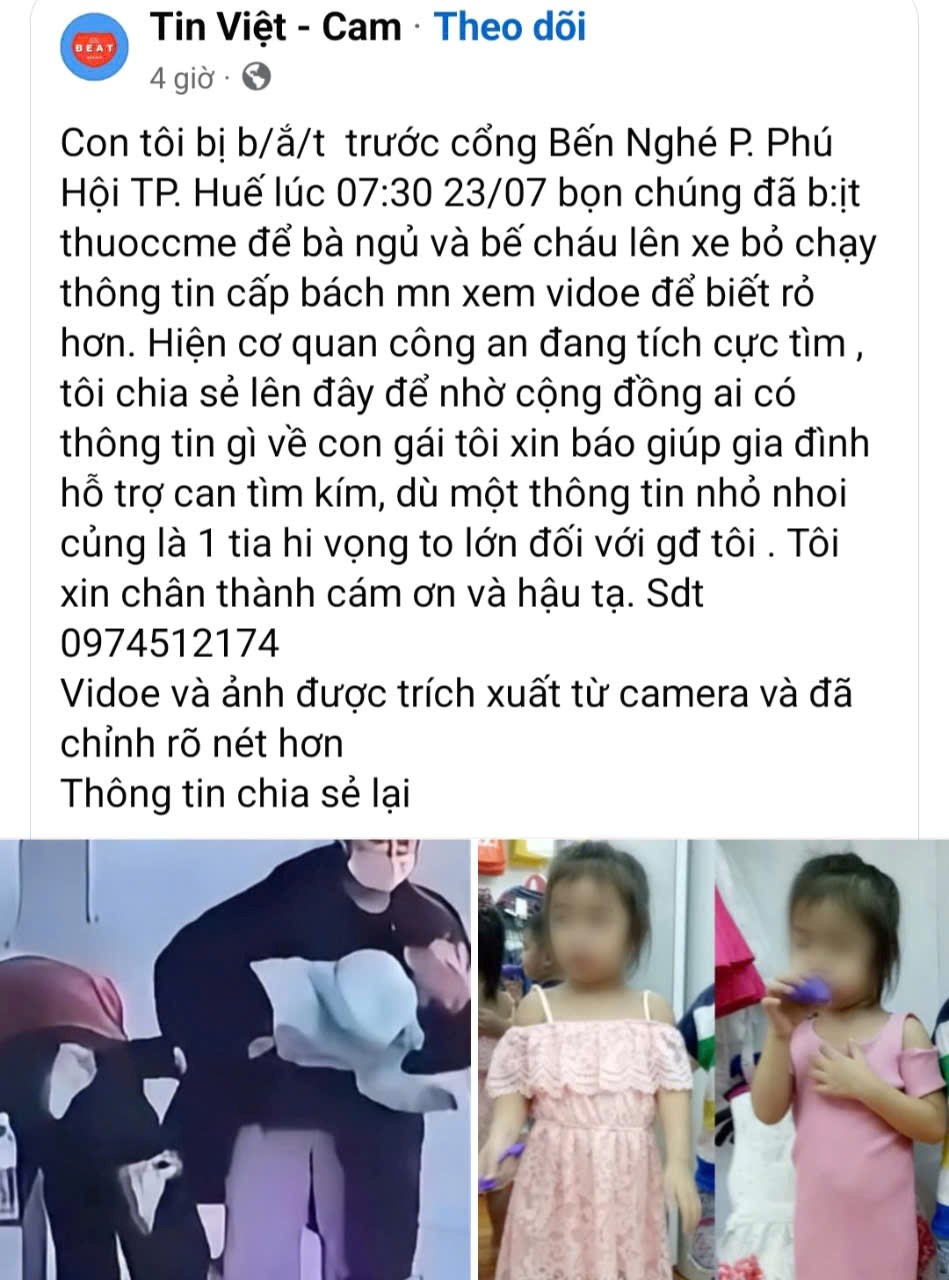 Cảnh báo tin giả về vụ bắt cóc trẻ em ở Huế - ảnh 1