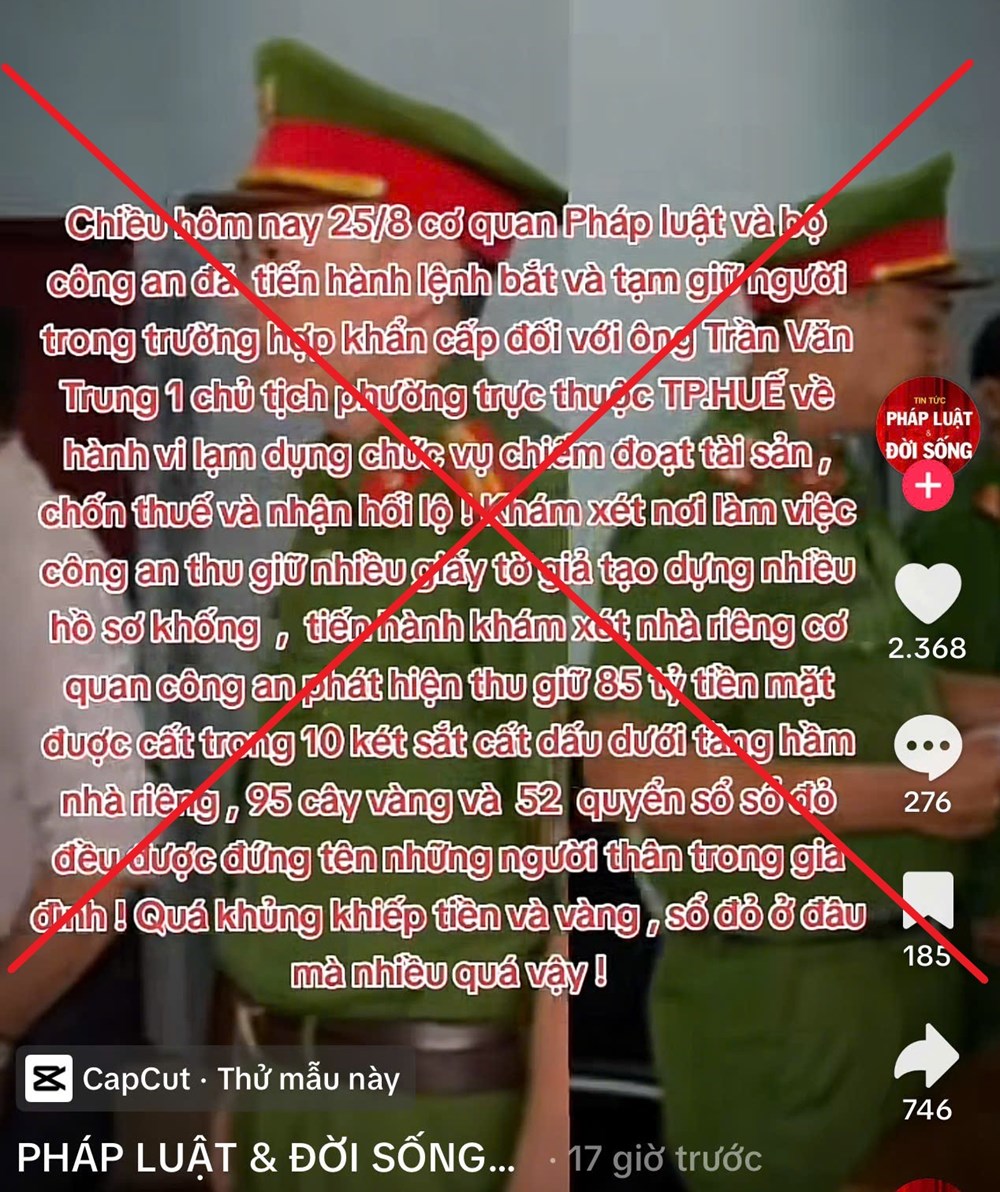 Thông tin bắt Chủ tịch phường cùng tài sản khủng ở Huế là giả - ảnh 1