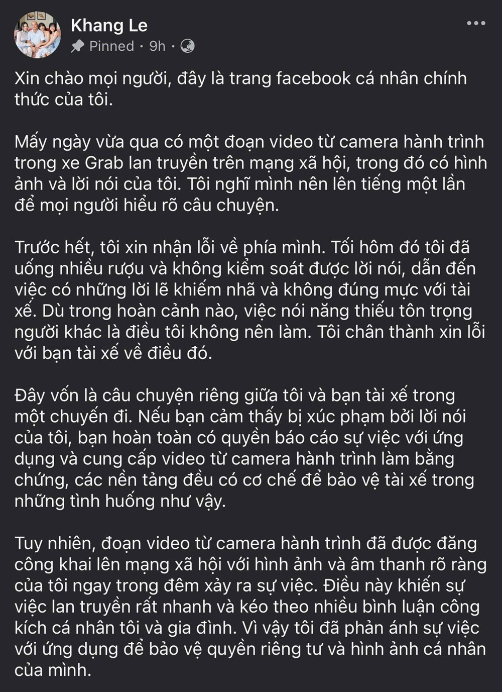 Nhạc sĩ Minh Khang xin lỗi sau vụ to tiếng với tài xế công nghệ - ảnh 2