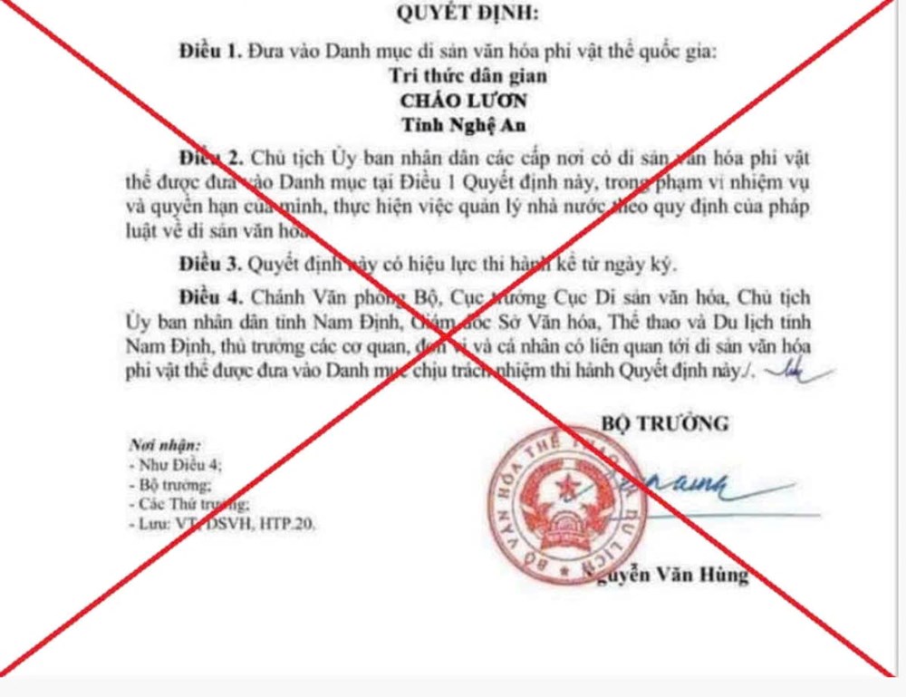 Cảnh cáo đối tượng đăng tin sai “cháo lươn là di sản phi vật thể quốc gia“ - ảnh 1
