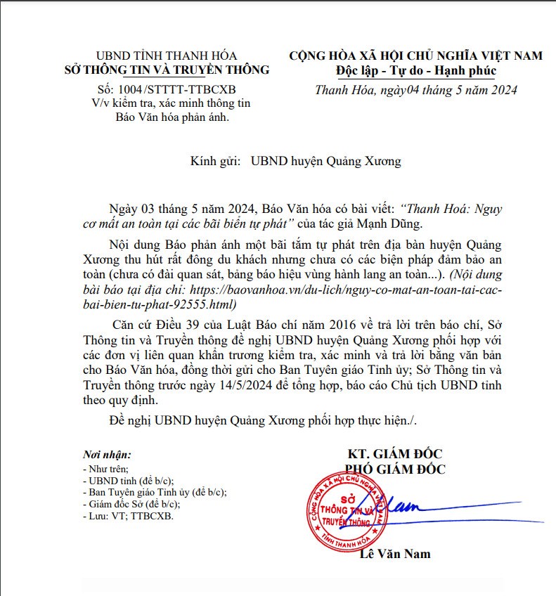 Hồi âm bài “Nguy cơ mất an toàn tại các bãi biển tự phát ở Thanh Hóa“ - ảnh 1