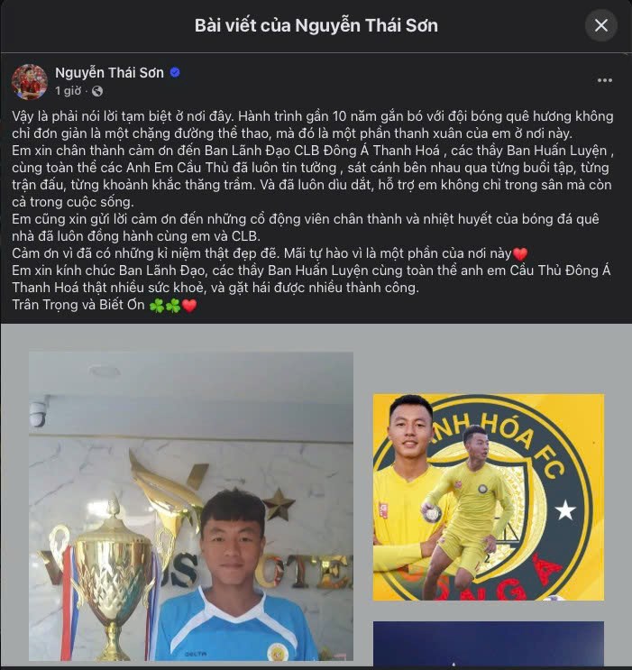 Tiền vệ Nguyễn Thái Sơn chia tay Đông Á Thanh Hóa: Khép lại “một phần thanh xuân” - ảnh 1