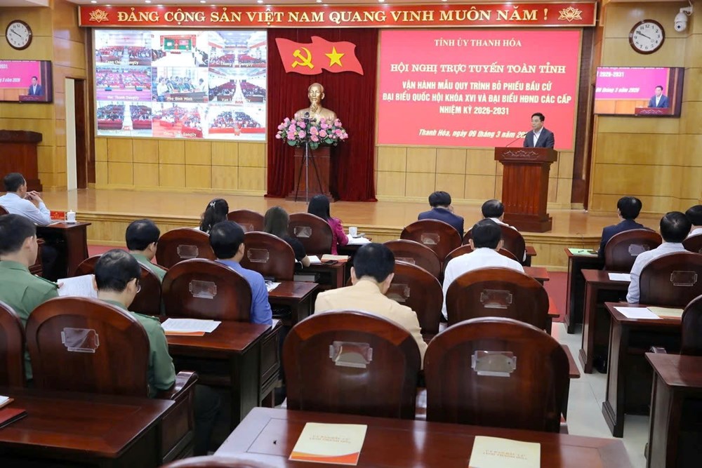 Thanh Hóa diễn tập quy trình bỏ phiếu bầu cử trên toàn tỉnh - ảnh 1