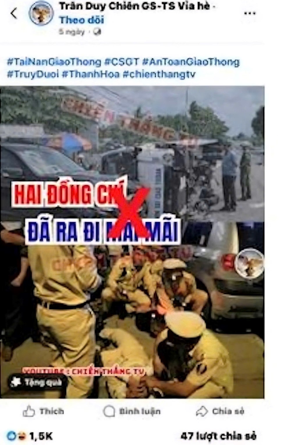 Công an xác minh tài khoản Facebook tung tin giả về CSGT tử vong - ảnh 1