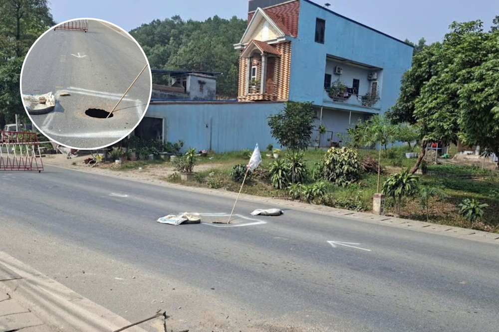 Hố sụt án ngữ giữa lòng đường, Thái Nguyên lập rào phong tỏa - ảnh 1