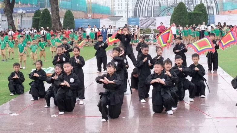 Hàng trăm học sinh đồng diễn võ cổ truyền ở quảng trường Thái Nguyên - ảnh 2