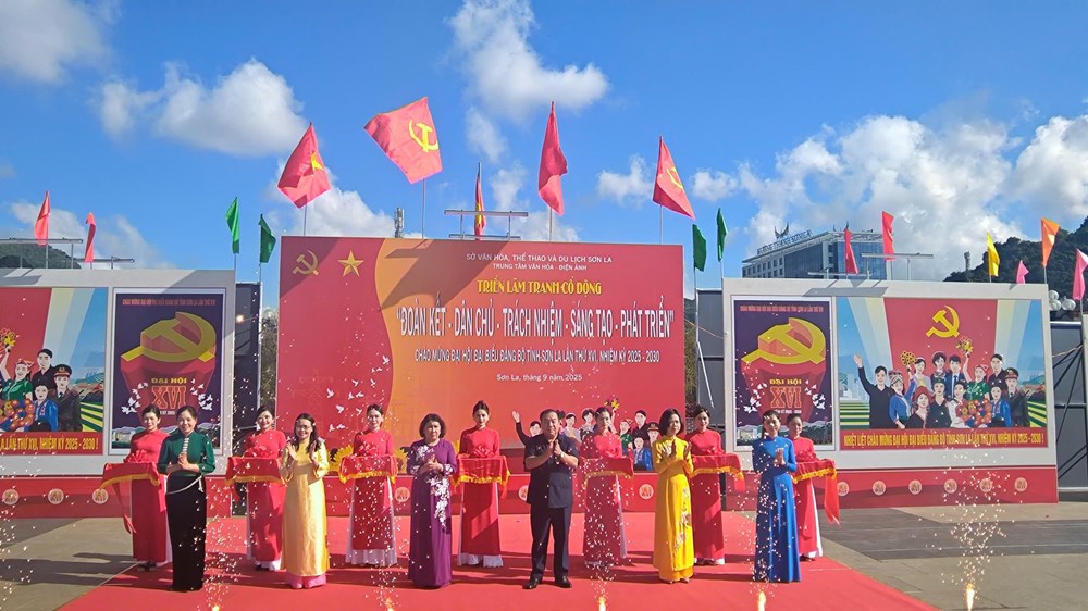 Triển lãm tranh cổ động chào mừng Đại hội đại biểu Đảng bộ tỉnh Sơn La lần thứ XVI - ảnh 1