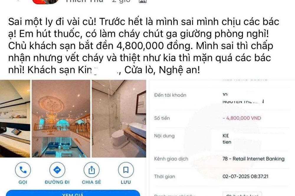 Hút thuốc làm cháy đệm khách sạn, du khách bị bồi thường 4,8 triệu đồng  - ảnh 1