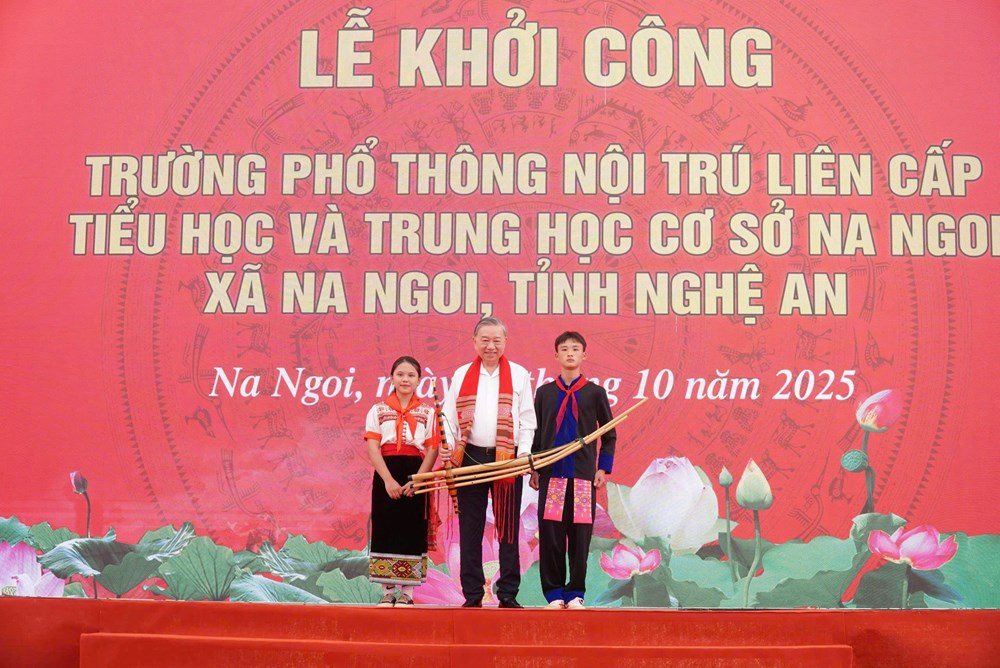 Tổng Bí thư Tô Lâm dự Lễ khởi công xây dựng Trường Phổ thông nội trú liên cấp ở Nghệ An - ảnh 5