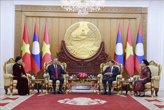 Lễ đón trọng thể Tổng Bí thư Tô Lâm và phu nhân tại thủ đô Viêng Chăn (Lào) - ảnh 6