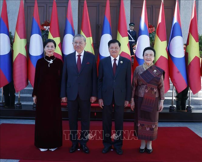 Lễ đón trọng thể Tổng Bí thư Tô Lâm và phu nhân tại thủ đô Viêng Chăn (Lào) - ảnh 5