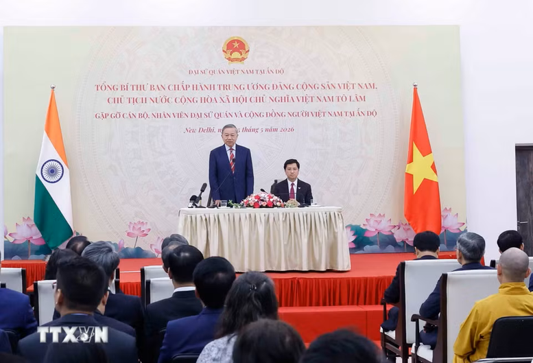 Tổng Bí thư, Chủ tịch nước Tô Lâm gặp gỡ cộng đồng người Việt Nam tại Ấn Độ - ảnh 3