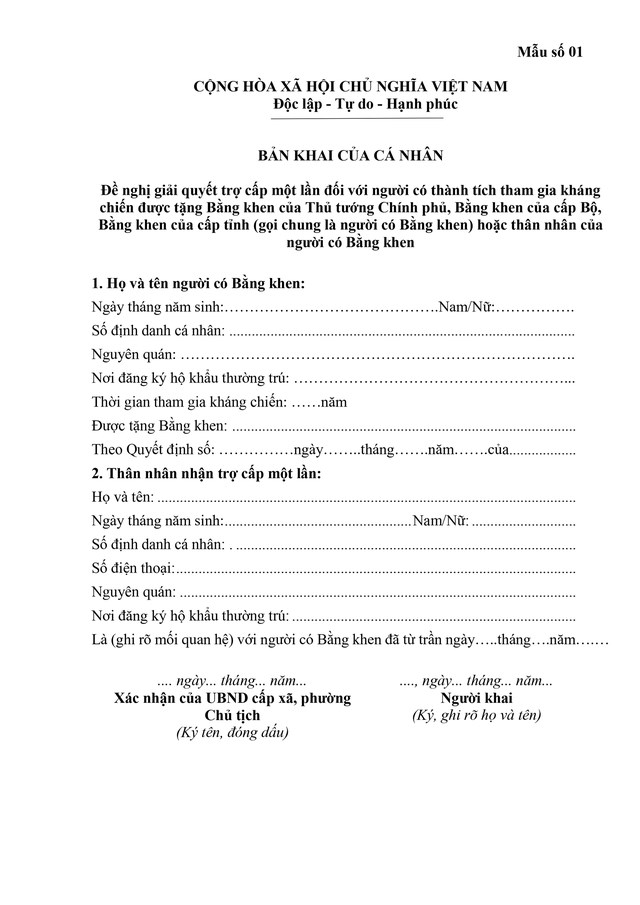 Người được tặng Bằng khen kháng chiến: Hướng dẫn hồ sơ nhận trợ cấp - ảnh 2