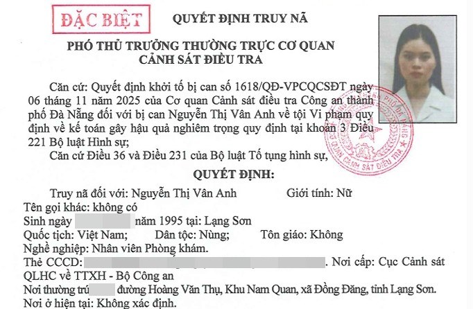 Khởi tố bổ sung vụ Phòng khám Đa khoa Quốc tế Đà Nẵng, truy nã đặc biệt kế toán - ảnh 1