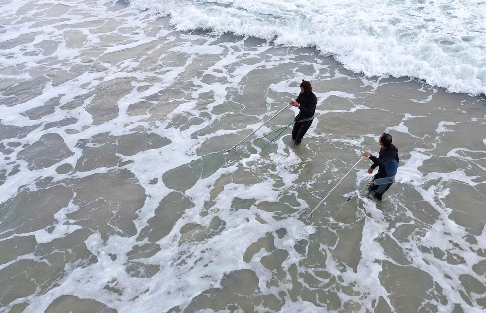 Nghề “đi giật lùi” mưu sinh mùa giáp Tết trên biển Đà Nẵng - ảnh 2