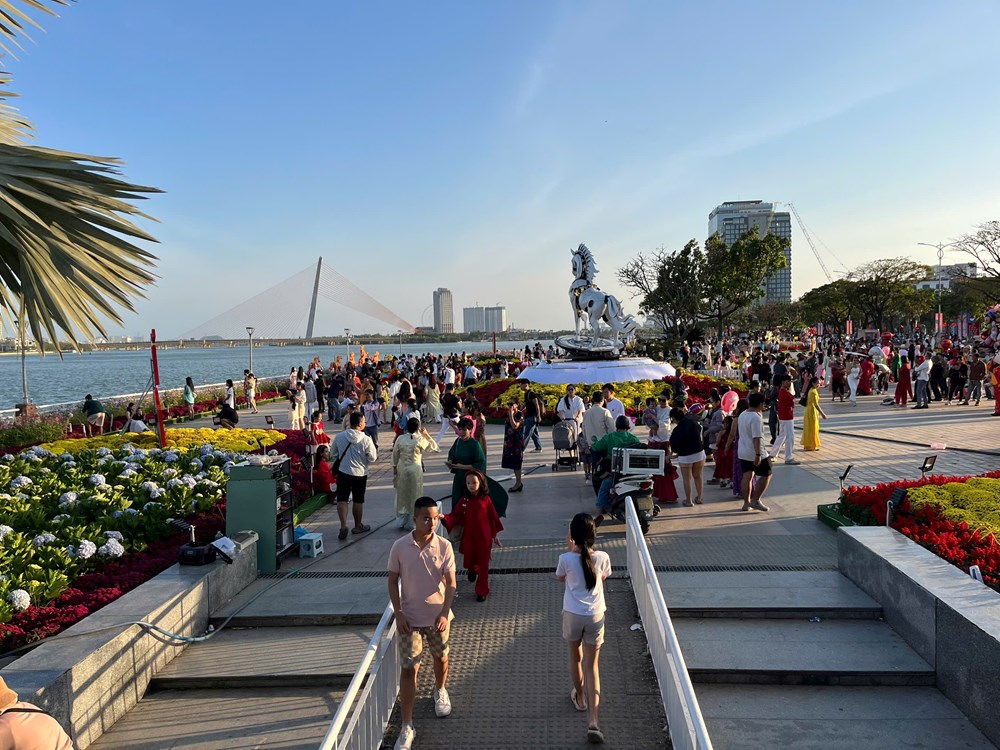 Người dân và du khách đổ về đường hoa Tết Đà Nẵng tham quan - ảnh 1