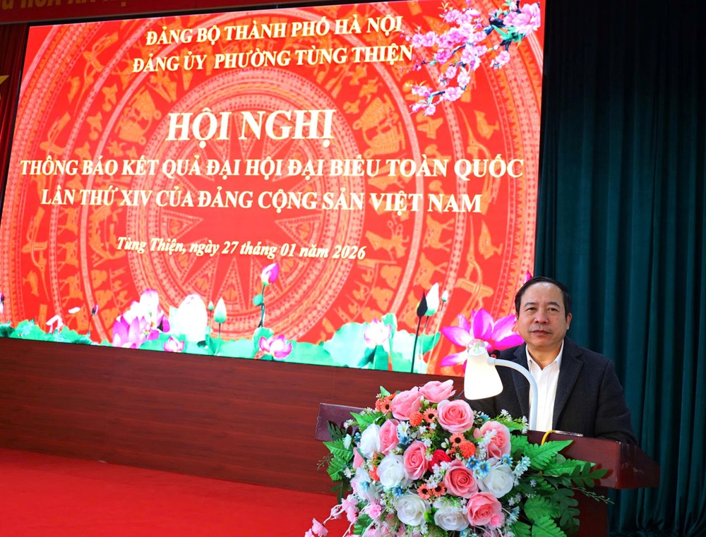 Phường Tùng Thiện tổ chức Hội nghị thông báo kết quả Đại hội XIV của Đảng - ảnh 1