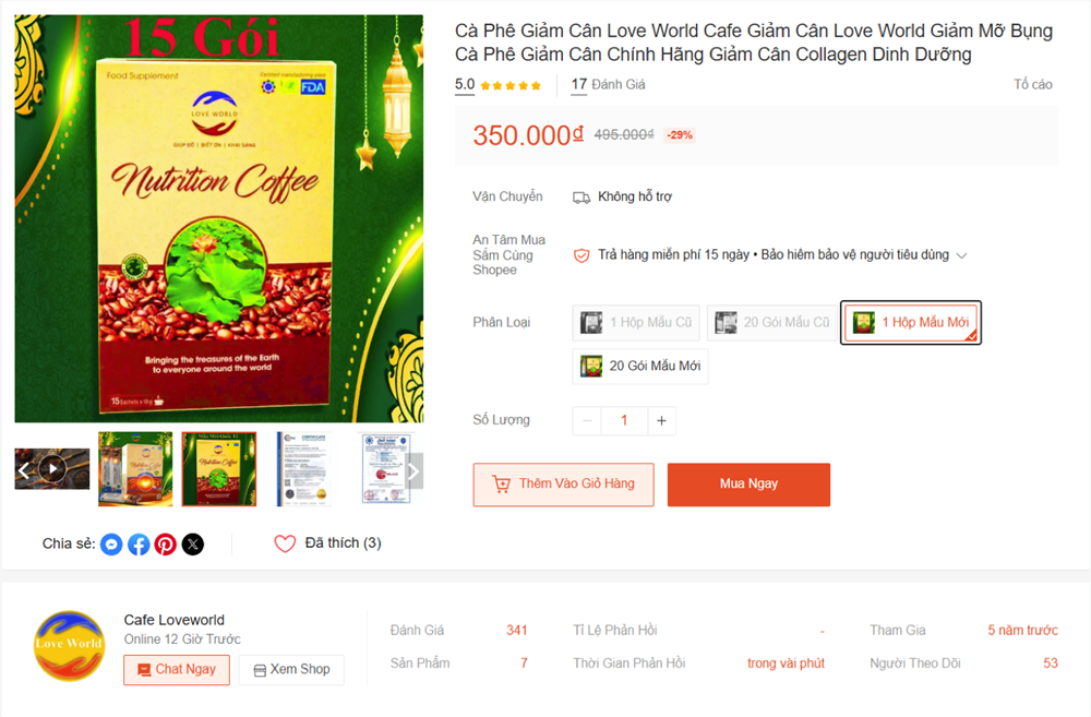 Cafe giảm cân Love World Nutrition có dấu hiệu nghi ngờ vi phạm quảng cáo - ảnh 1