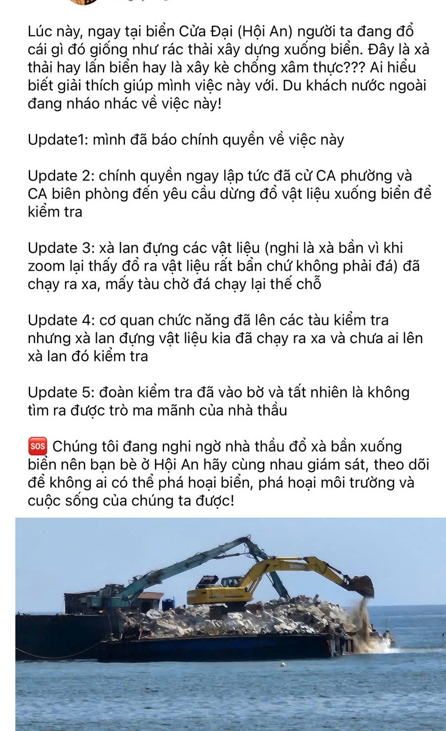 Cơ quan chức năng thông tin về “hình ảnh nghi sà lan đổ chất thải xuống biển Cửa Đại”  - ảnh 1