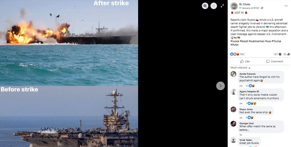 Ảnh 'tàu sân bay Mỹ chở tiêm kích cho Ukraine bốc cháy do bị Nga tấn công' lan truyền MXH: Sự thật đã rõ! - ảnh 1