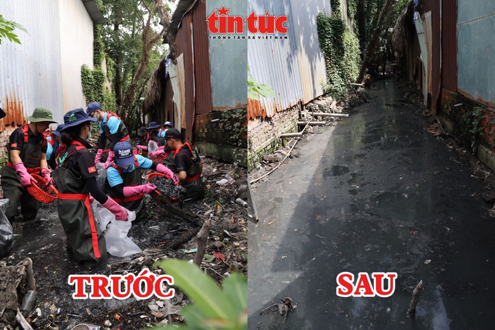 Dòng kênh trước và sau khi được các bạn tình nguyện dọn sạch rác.