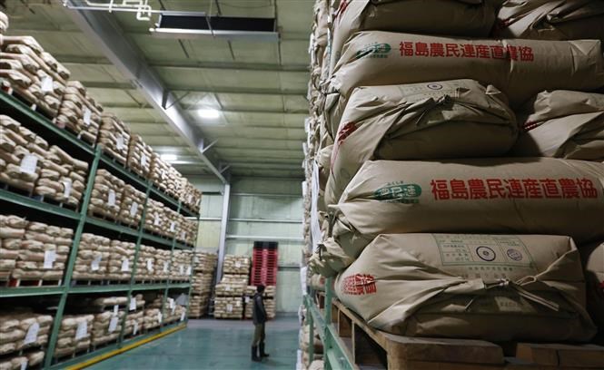 Gạo Nhật Bản được bày bán tại siêu thị. Ảnh: Kyodo/TTXVN