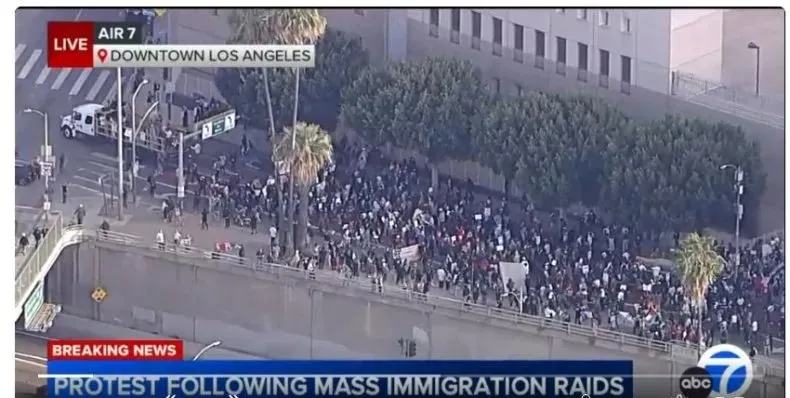 Biểu tình tại Los Angeles phản đối các cuộc truy quét người nhập cư. Ảnh:ABC7 NEWS/ KABC