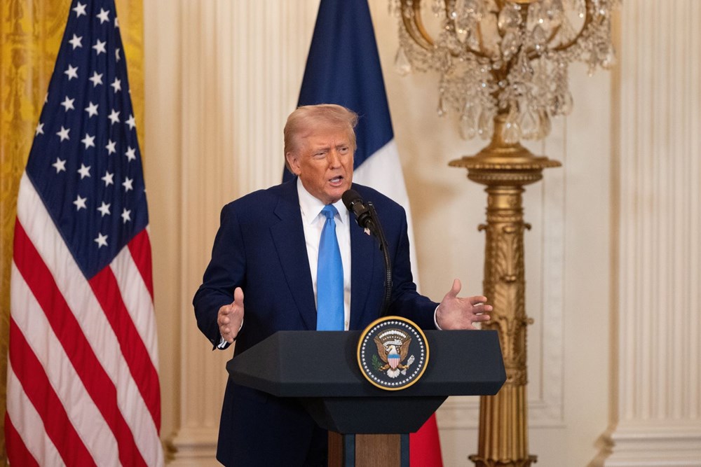 Tổng thống Mỹ Donald Trump trong cuộc họp báo tại Washington DC., ngày 24.2.2025. Ảnh: THX/TTXVN