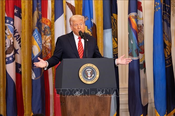 Tổng thống Mỹ Donald Trump phát biểu tại một sự kiện ở Nhà Trắng ngày 20.3.2025. Ảnh: THX/TTXVN