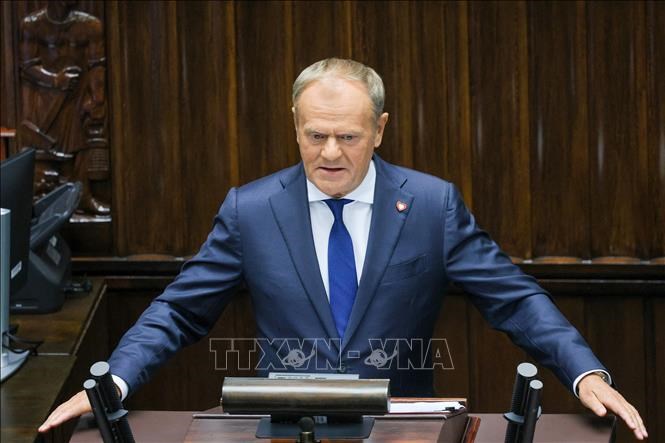 Thủ tướng Ba Lan Donald Tusk phát biểu trước Quốc hội ở Vácsava. Ảnh: PAP/TTXVN