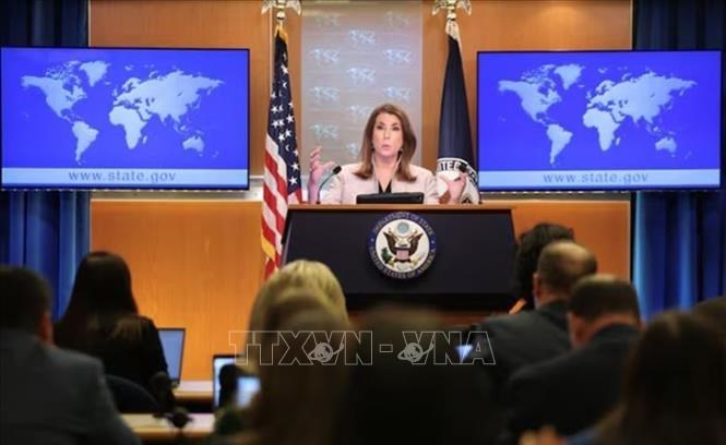 Người phát ngôn Bộ Ngoại giao Mỹ Tammy Bruce trong cuộc họp báo ở Washington DC., ngày 6.3.2025. Ảnh tư liệu: REUTERS/TTXVN