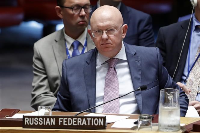 Đại sứ Nga tại LHQ Vassily Nebenzia tại cuộc họp HĐBA LHQ ở New York, Mỹ. Ảnh tư liệu: THX/TTXVN