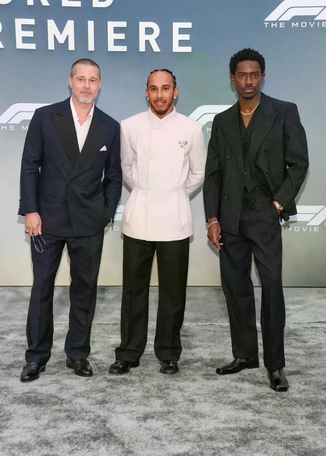 Brad Pitt, Lewis Hamilton và Damson Idris trong buổi ra mắt phim. (Ảnh: F1)