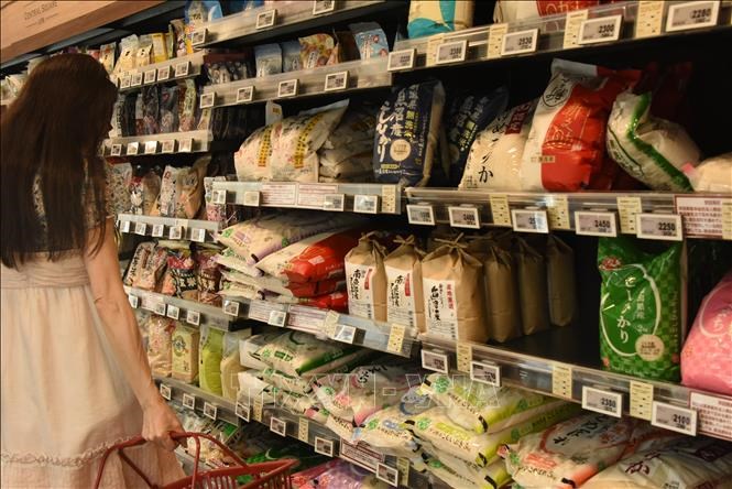 Gạo được bán tại siêu thị ở Tokyo, Nhật Bản. Ảnh: Kyodo/TTXVN