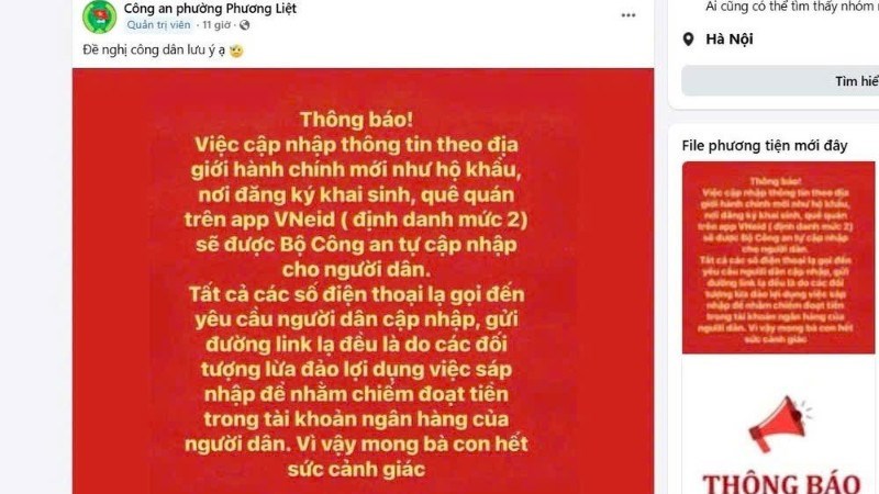 Công an phường Phương Liệt (Hà Nội) thông tin cảnh báo người dân cảnh giác trước chiêu trò mới của các đối tượng lừa đảo.