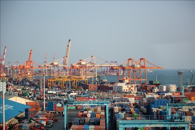 Quang cảnh cảng hàng hoá ở Busan, Hàn Quốc. Ảnh: THX/TTXVN