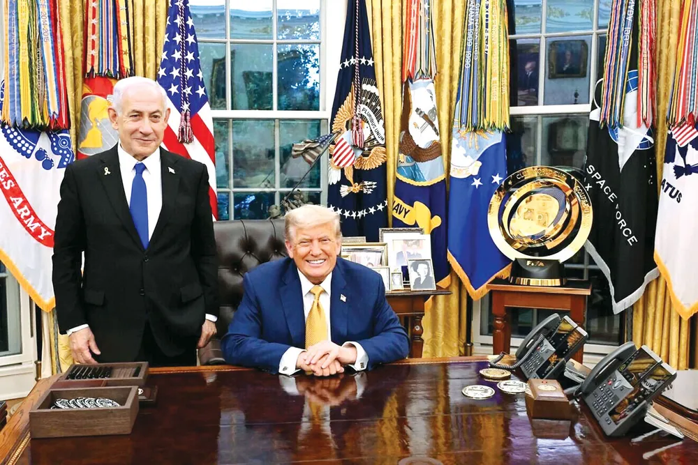 Tổng thống Mỹ Donald Trump và Thủ tướng Israel Benjamin Netanyahu tại Nhà Trắng ngày 8.7. Ảnh: AVI OHAYON/GPO
