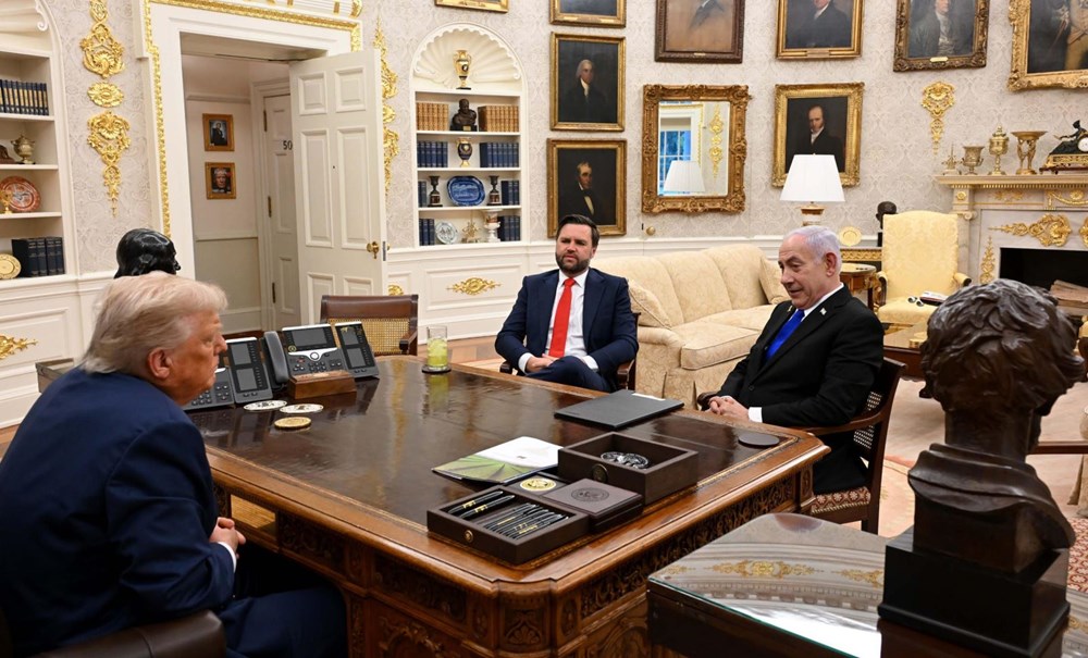 Tổng thống Mỹ Donald Trump, Phó Tổng thống JD Vance thảo luận với Thủ tướng Israel Benjamin Netanyahu tại Phòng Bầu dục trong Nhà Trắng. Ảnh: Văn phòng Báo chí Chính phủ Israel (GPO)