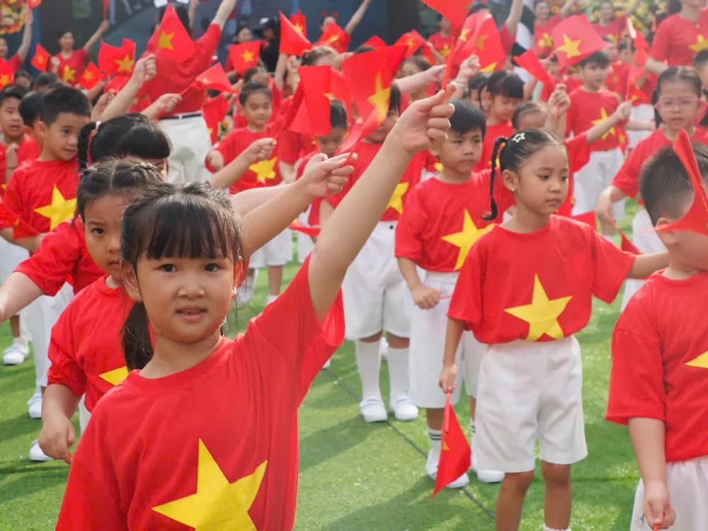 Học sinh Trường Mầm non Thành phố (TPHCM) trong Ngày hội 50 năm phát triển bậc học mầm non