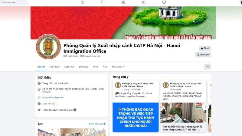Trang Facebook của Phòng Quản lý xuất nhập khẩu Công an thành phố Hà Nội.