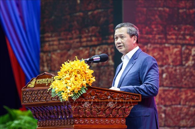 Thủ tướng Campuchia Hun Manet phát biểu tại sự kiện ở Phnom Penh ngày 18.7.2025. Ảnh: THX/TTXVN