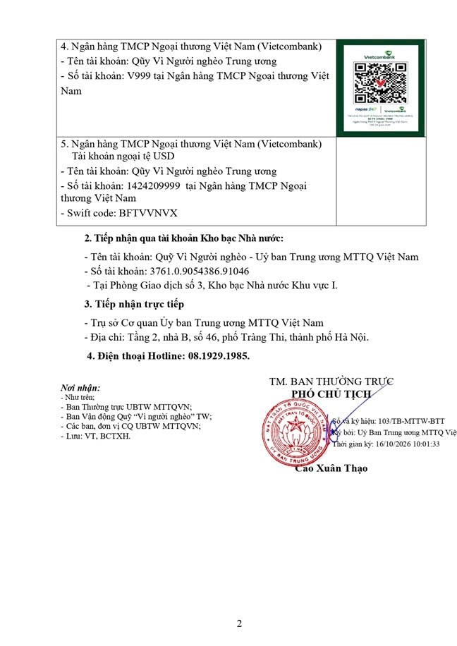 Chủ tịch Ủy ban Trung ương MTTQ Việt Nam Bùi Thị Minh Hoài gửi Thư kêu gọi ủng hộ, giúp đỡ người nghèo - ảnh 3