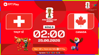 Link xem trực tiếp Thụy Sĩ vs Canada, 2h00 ngày 25.6 - bảng B World Cup 2026