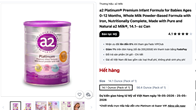 Cảnh báo, thu hồi sản phẩm sữa công thức a2 Platinum Premium chứa vi khuẩn Bacillus cereus